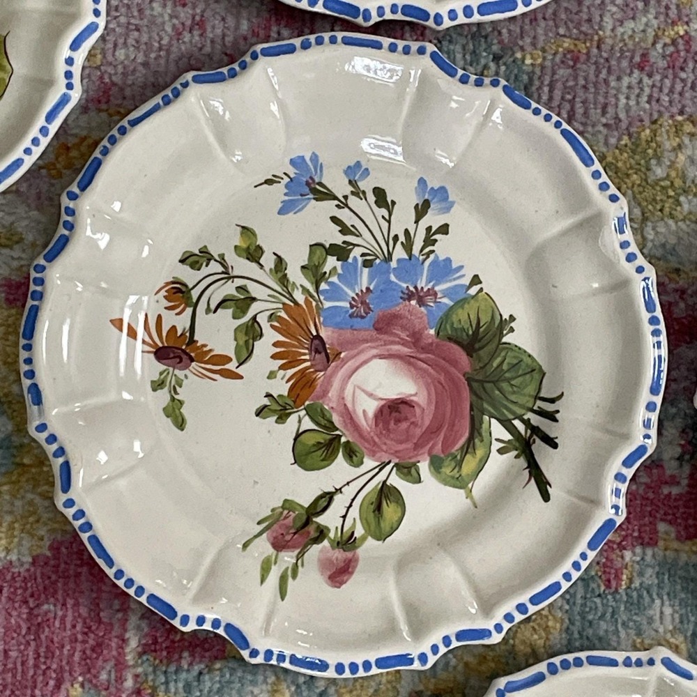 Set Of 10 Vintage Plates Italy Flowers Cottagecore Pottery Majolica Nove Rose - Picture 11 of 16